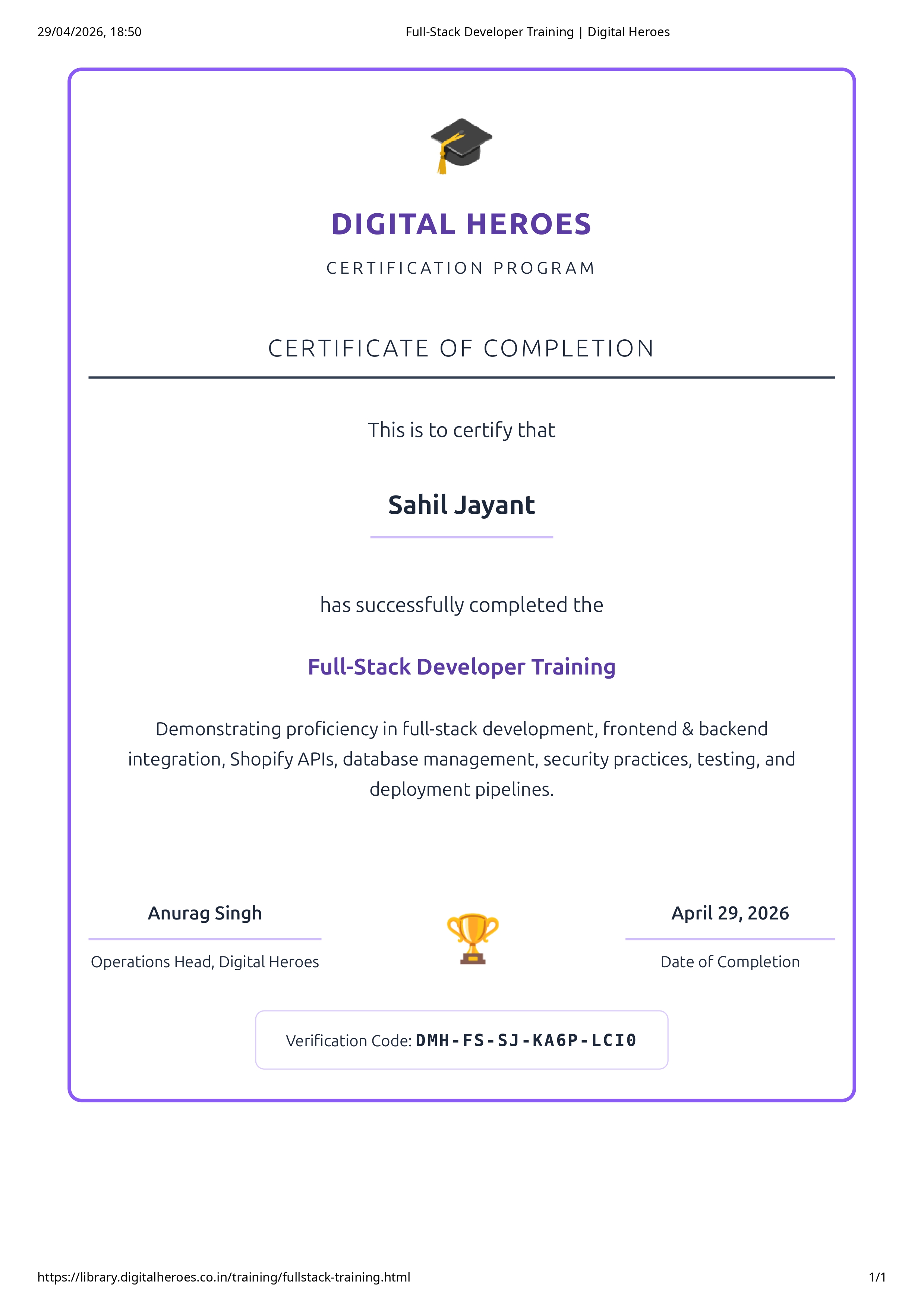 Full Stack Certificate